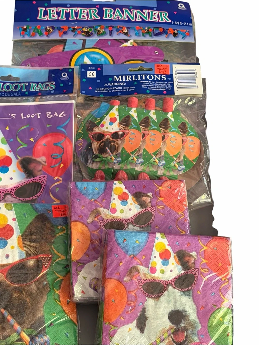 Dog Birthday Party Supplies Lot Banner Cups Napkins Loot Bags Noise Makers